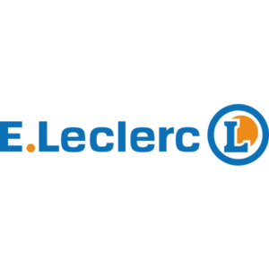 E.Leclerc logo with blue text and an orange circle enclosing a blue letter L.