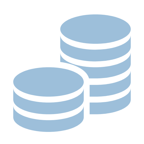 Two stacks of blue coins, one taller and one shorter, on a white background.