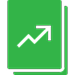 Green document icon with an upward trending arrow symbolizing growth or report.
