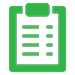 Green clipboard icon with checklist lines.