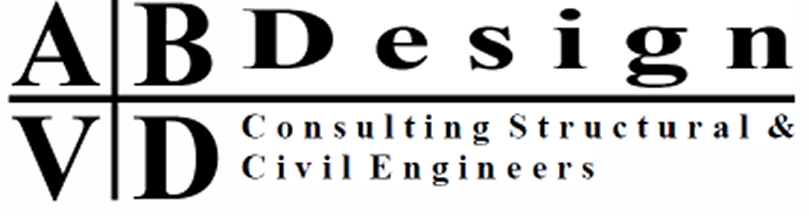 Logo showing text 'AB Design' with 'A | B' on top left and 'V | D' below, followed by 'Consulting Structural & Civil Engineers'.