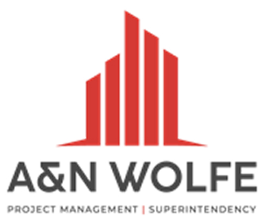 A&N Wolfe company logo with red stylized building bars above the text 'PROJECT MANAGEMENT | SUPERINTENDENCY'.