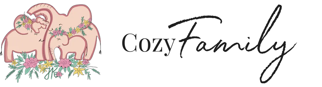 CozyFamily Logo mit Elefantenfamilie und Blumen – Symbol für Liebe, Vertrauen und bindungsorientierte Familienbegleitung in Magdeburg.