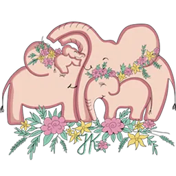 Illustration einer Elefantenfamilie mit Blumen als Symbol für Geborgenheit, Stärke und bindungsorientierte Familienbegleitung.