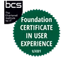 Green circular badge with white text reading 'Foundation Certificate in User Experience UX01'.