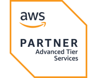 AWS Partner Advanced Tier Services badge with AWS logo and orange border.