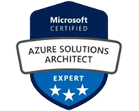 Microsoft Certified Azure Solutions Architect Expert badge with three stars.