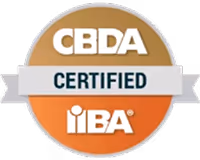 CBDA Certified IIBA badge with brown and orange circular background and white text.