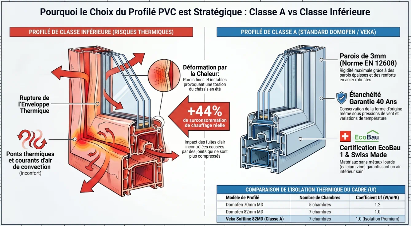 Comparaison d'un profilé PVC de Classe A et d'un profilé de classe inférieure