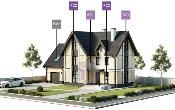 Maison illustrant les niveaux de résistance anti-effraction RC1 et RC2 selon les fenêtres