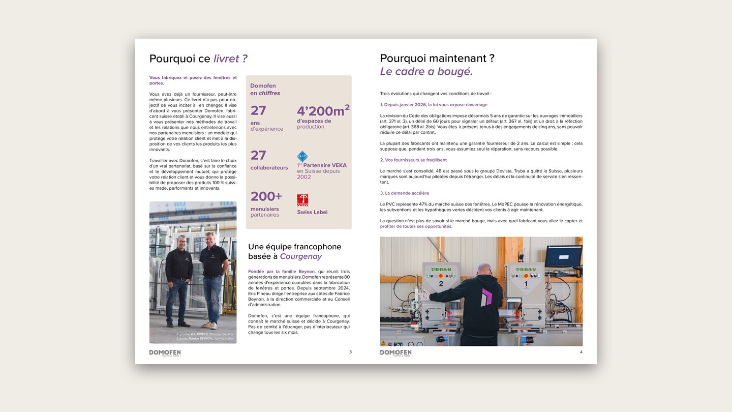 Double page du livret Domofen : un fabricant qui ne vous fera jamais concurrence