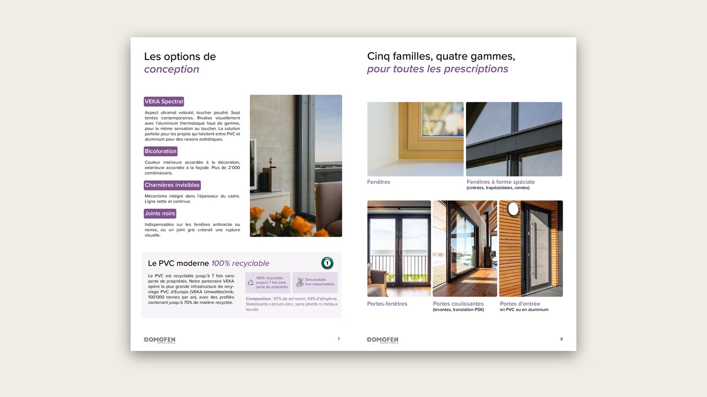 Double page du livret Domofen : eco1 et ecodevis : la place du pvc dans un dossier