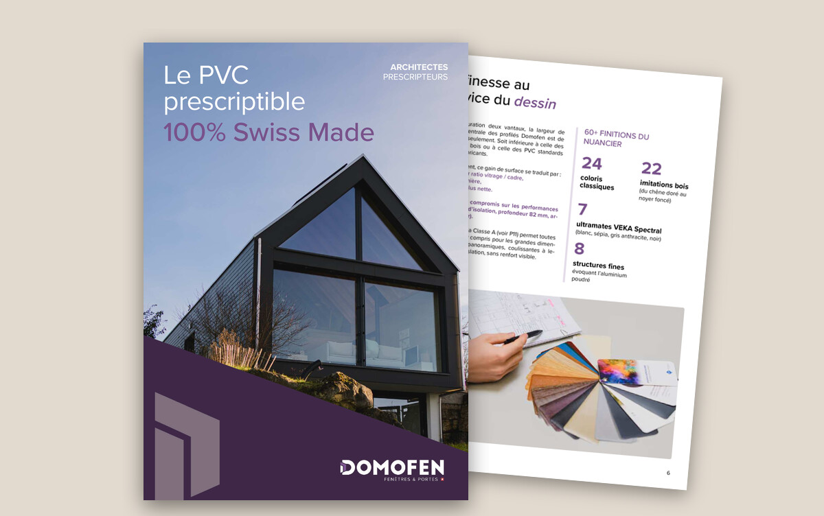 Le livret Domofen « Fenêtres et prescription : le livret architectes », couverture et page intérieure