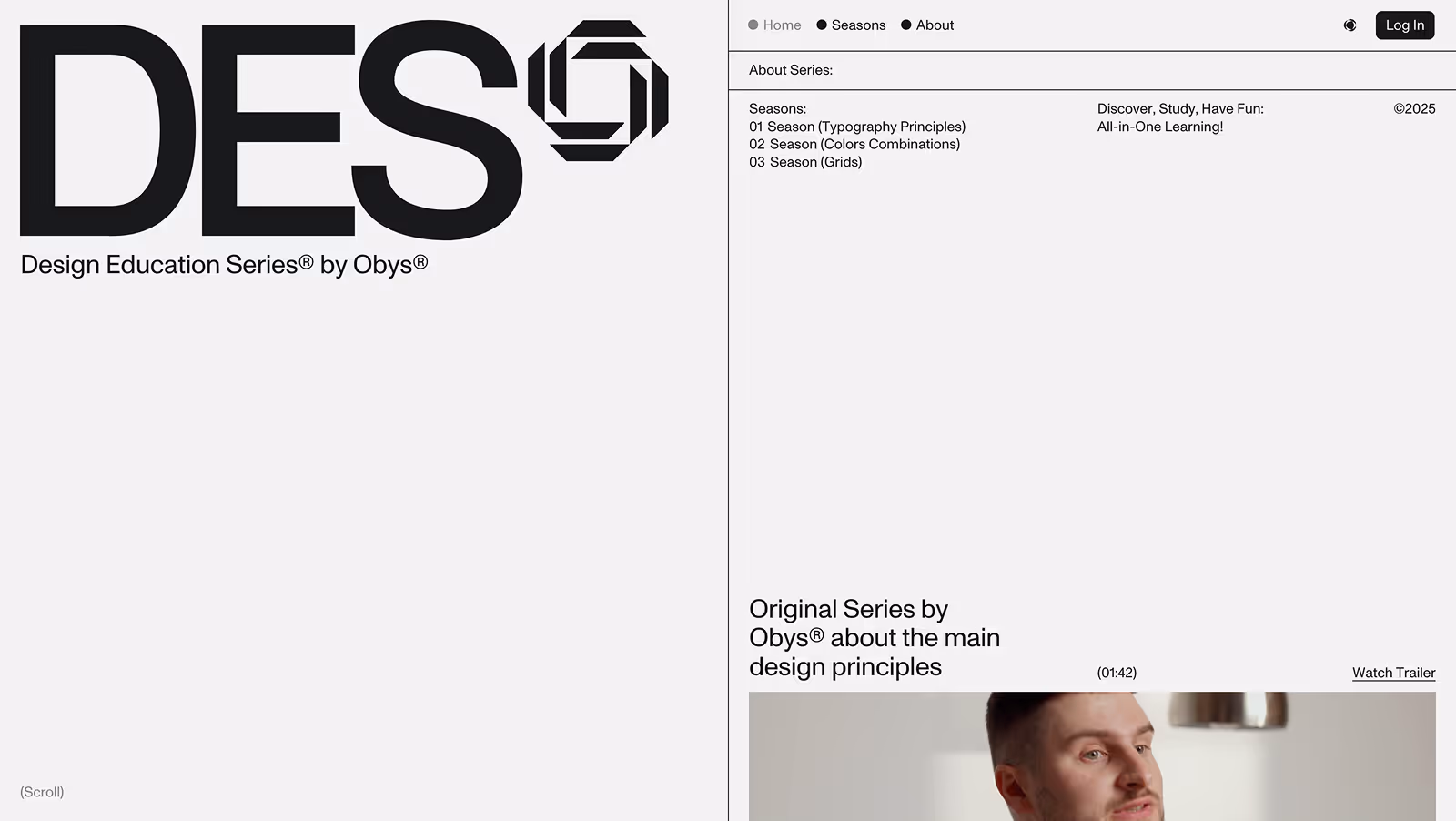 Home page of DES, Design Education Series by Obys Agency.