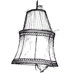 Hanglamp met een metalen frame en een lampenkap met open structuur.