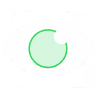 Green stylized eye icon with a white pupil inside a dotted square frame.