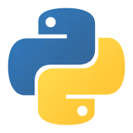 Blue and yellow intertwined snakes forming the Python programming language logo.
