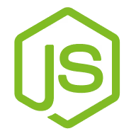Hexagon outline with stylized JS letters inside representing the Node.js logo.