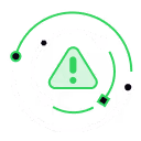 Green triangle centered with circular arrow patterns and connected dots on black background.