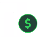 White dollar sign on dark circle with green outline over a white bar chart background.