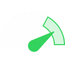 Gauge meter with green needle pointing to the high end of a green arc indicating strong usage.