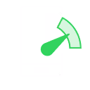 Smartphone icon with a green speedometer indicating fast performance or speed.