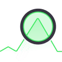 Magnifying glass with a green circle in the center and two lines at the bottom right.