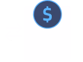 White receipt with a blue circle and dollar sign icon above it.