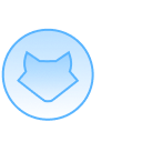 Blue solid circle partially overlapping a smaller white icon of a person inside a circle on a transparent background.