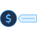 Dark blue circle with a dollar sign in the center connected to three white rectangular boxes, the middle one highlighted in blue, representing AI cost attribution and allocation.