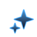 Two blue sparkle or star icons with horizontal white lines representing text on a black rounded rectangle background resembling a screen or interface element.