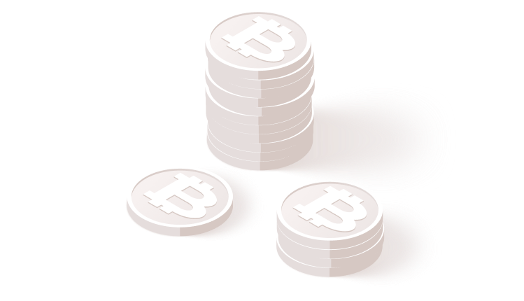 Stacks of gray coins featuring the Bitcoin symbol against a transparent background.
