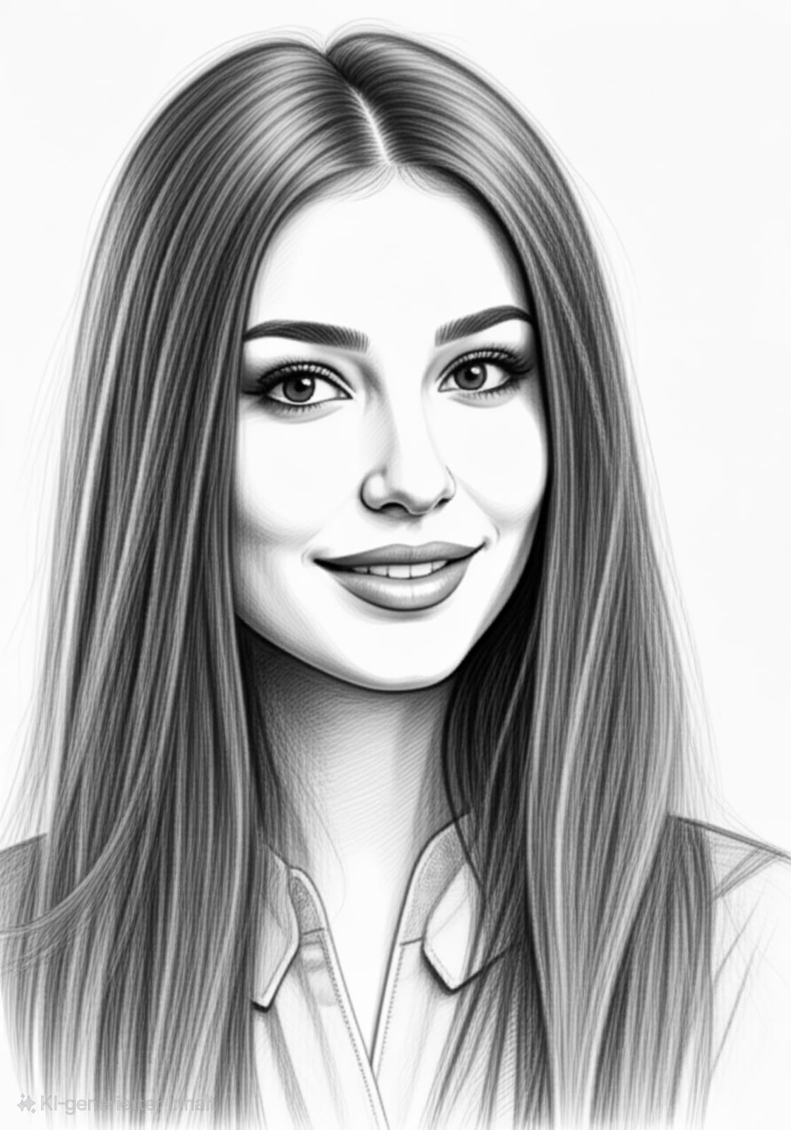 Ein schwarz weiss Foto einer jungen Frau mit langen Haaren.