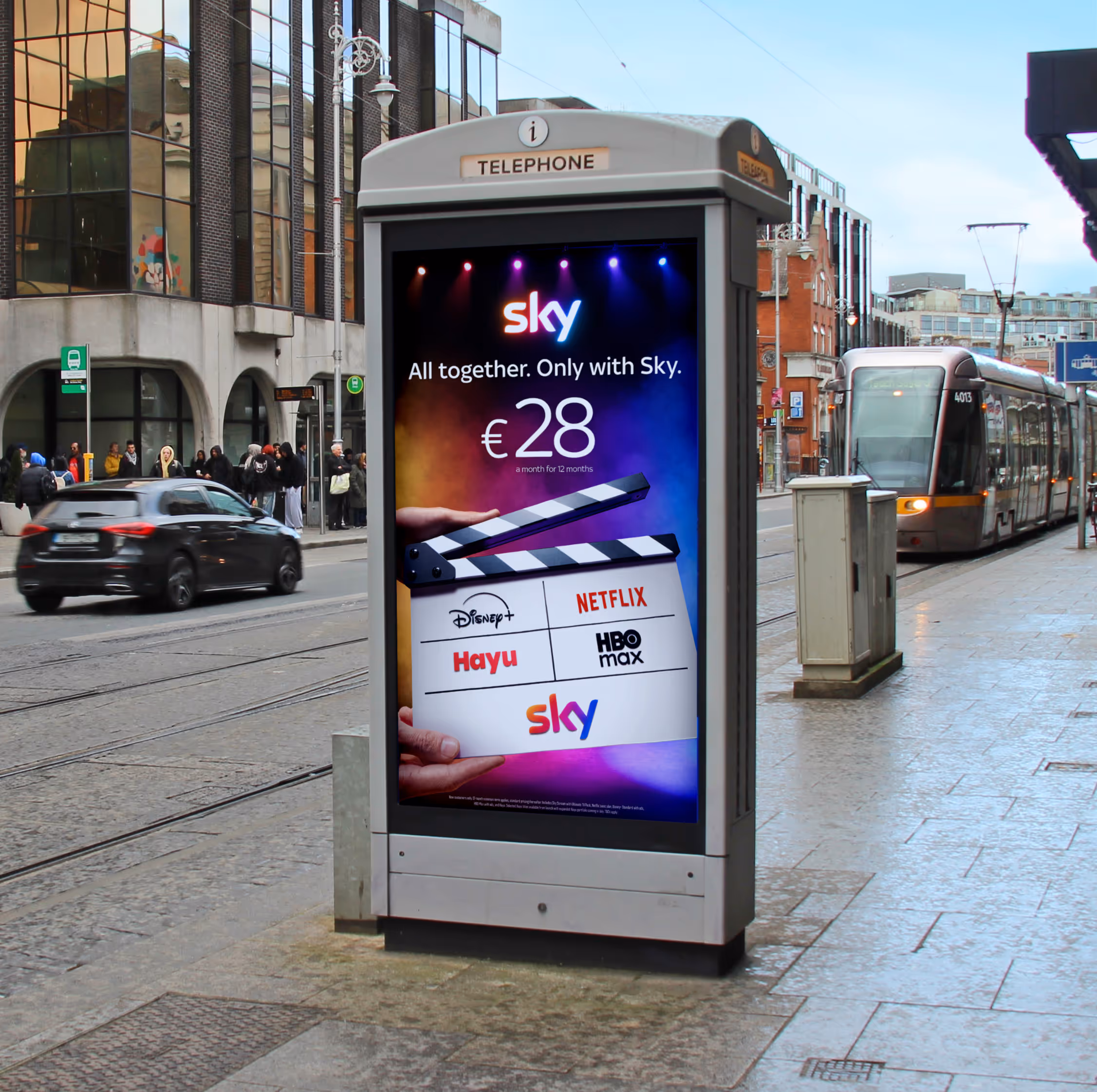 An Adshel Live Kiosk displaying an advertisement for Sky TV