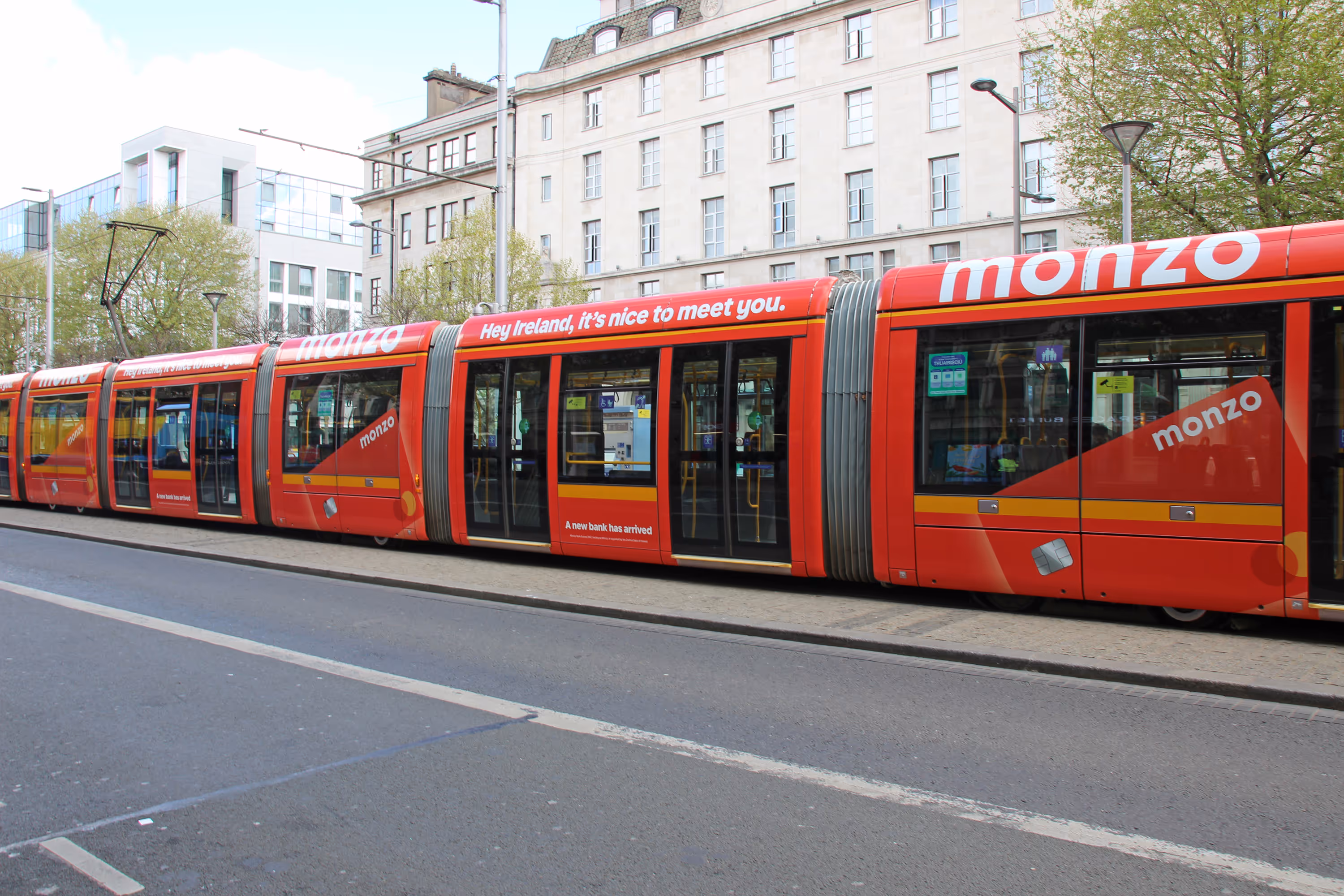 a fully wrapped Luas tram for Monzo
