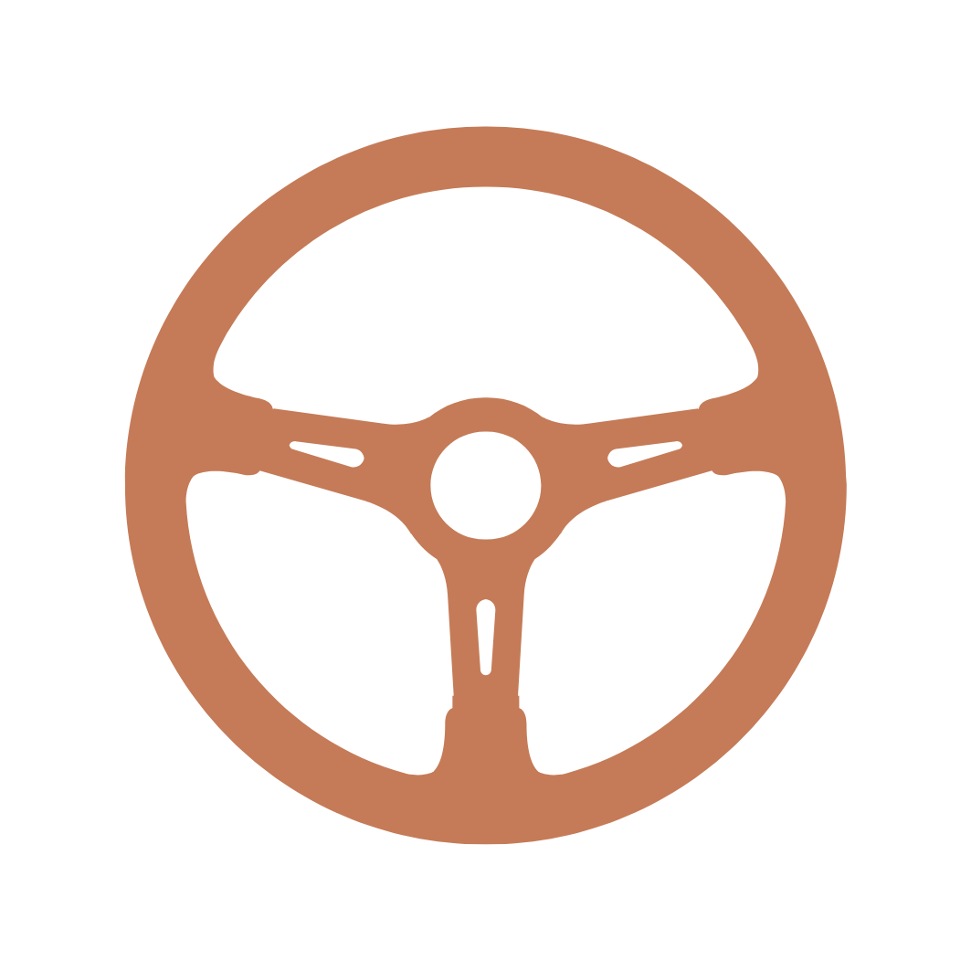 Icône de volant de voiture de couleur marron clair sur fond transparent.