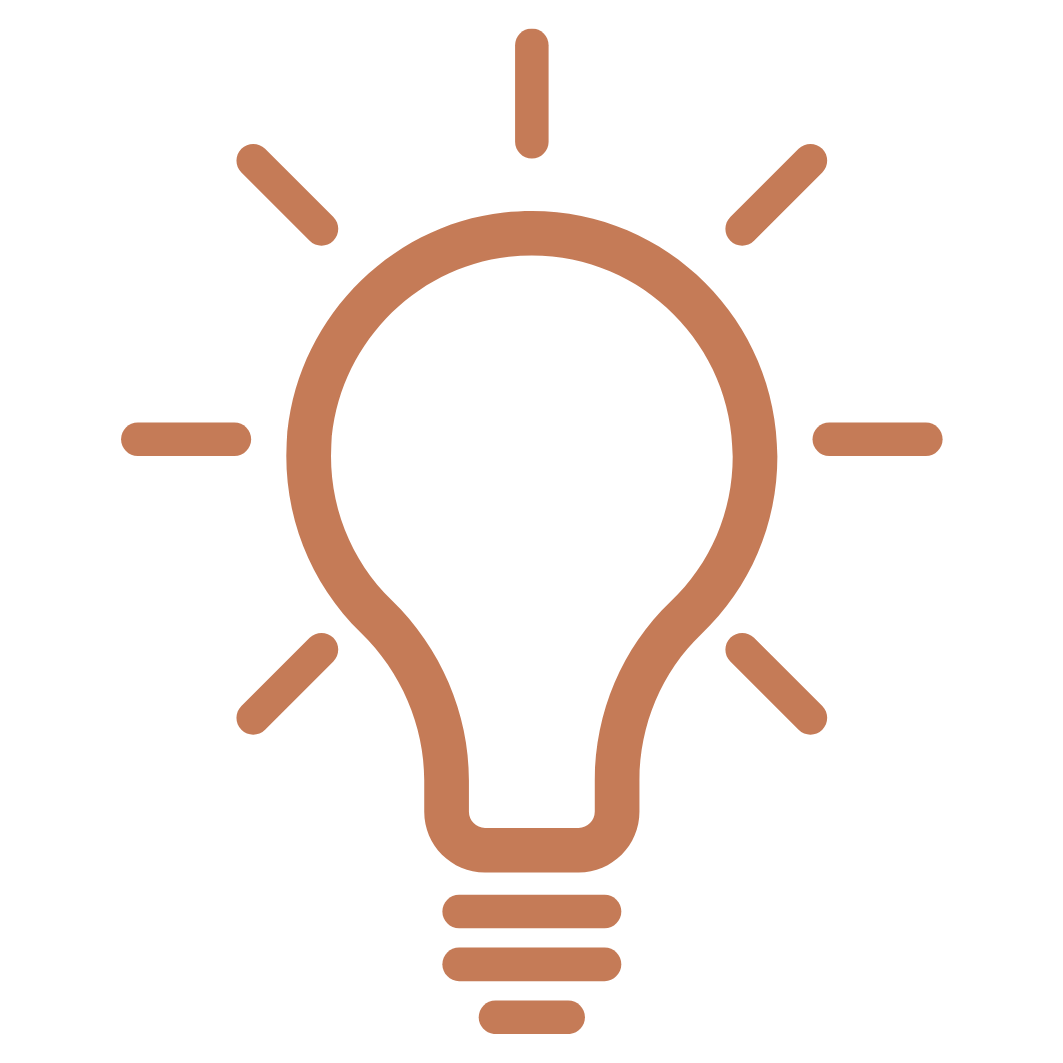 Icône d'ampoule stylisée avec des traits représentant la lumière autour.