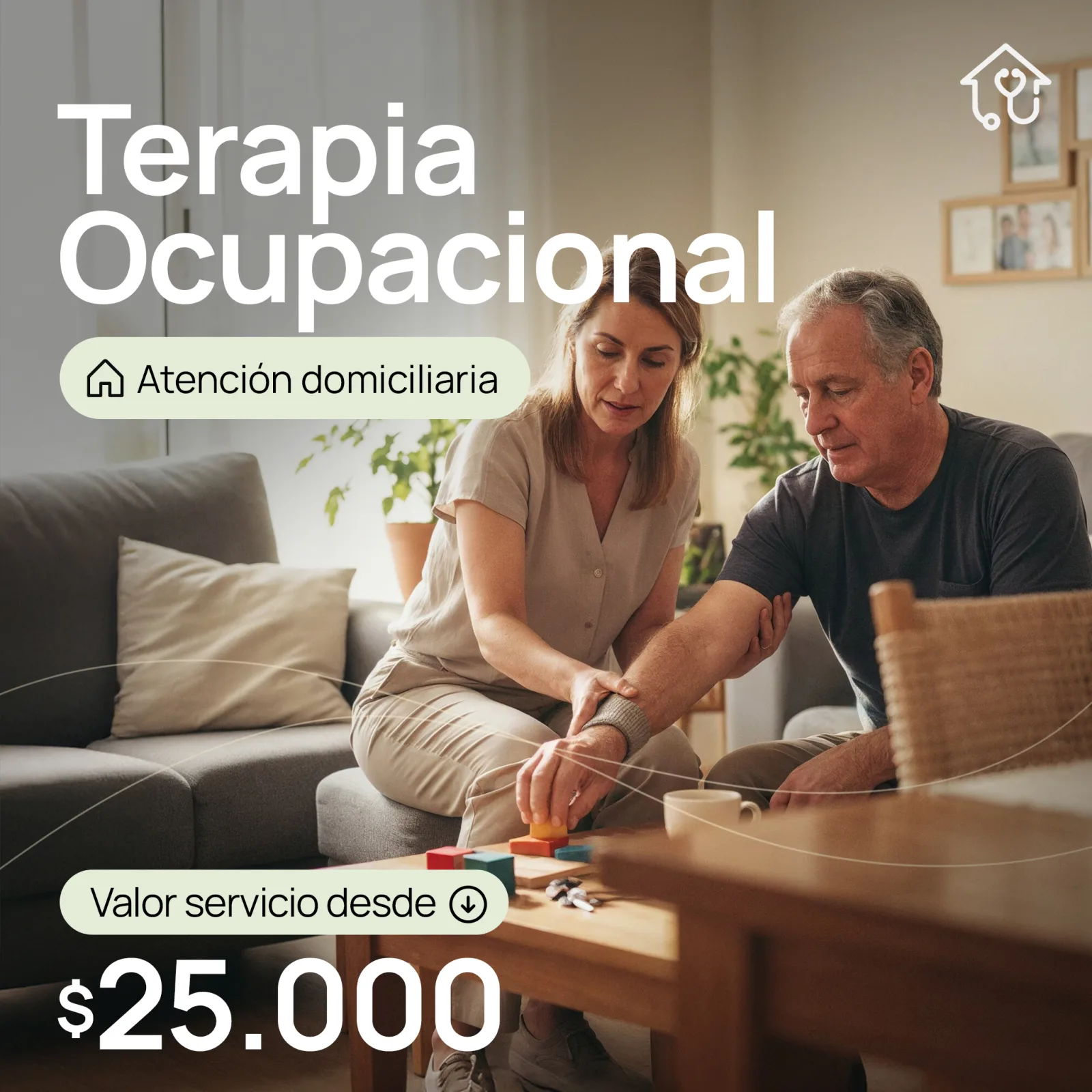 Terapeuta ocupacional de SANAD trabajando con un paciente en su domicilio