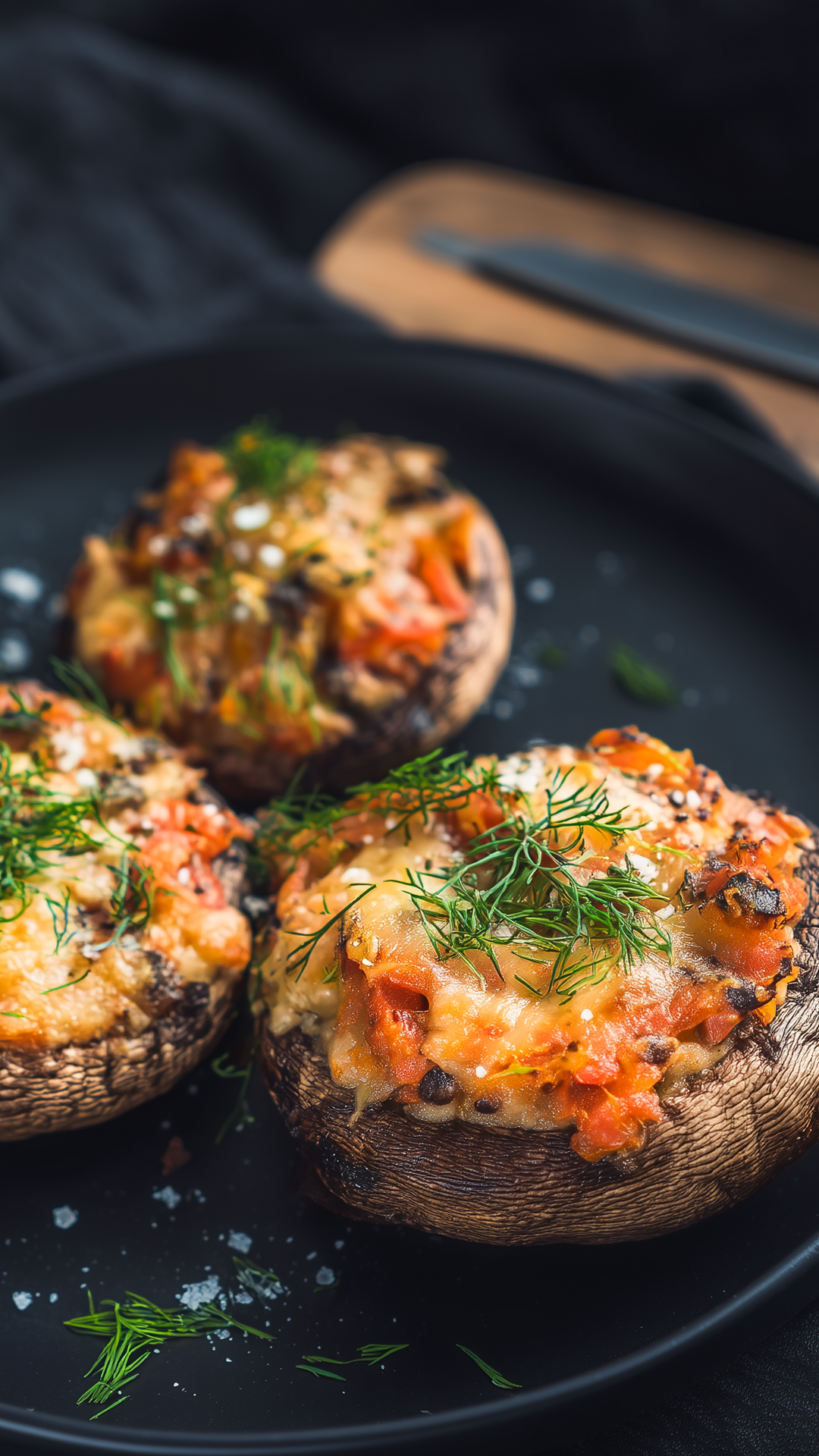 Mushrooms stuffed with tomatoes and cheese