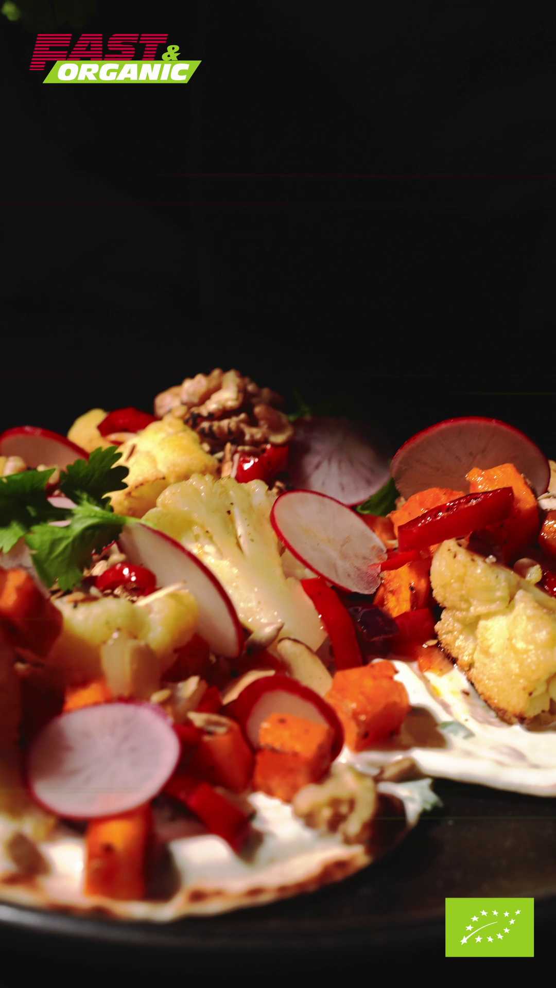 Organic Tacos with Roasted Vegetables and Crunchy Nuts 