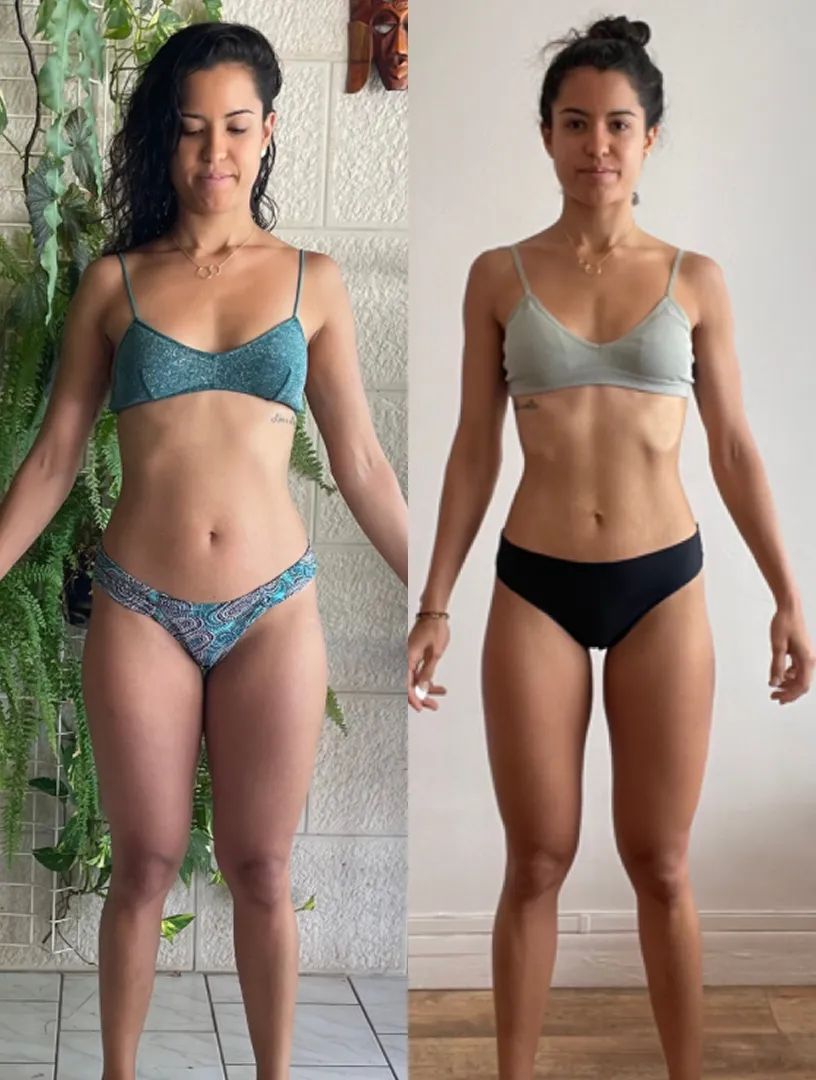 Avant/après d'une femme ayant perdu du gras et pris du muscle.