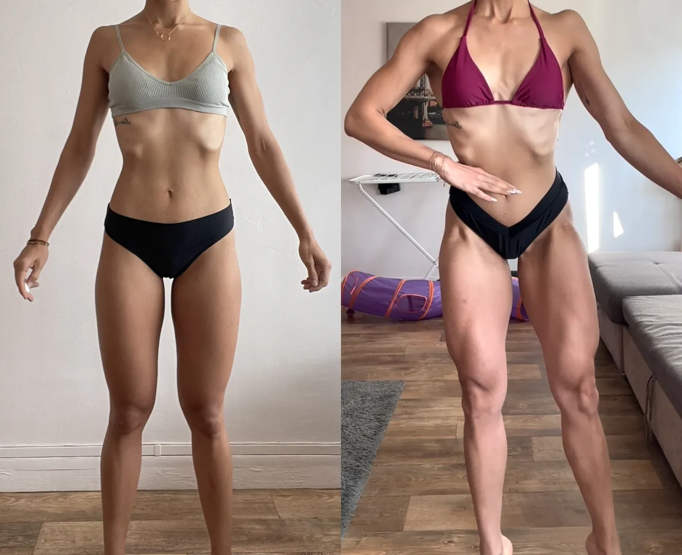 Avant/après d'une femme devenue musclée.