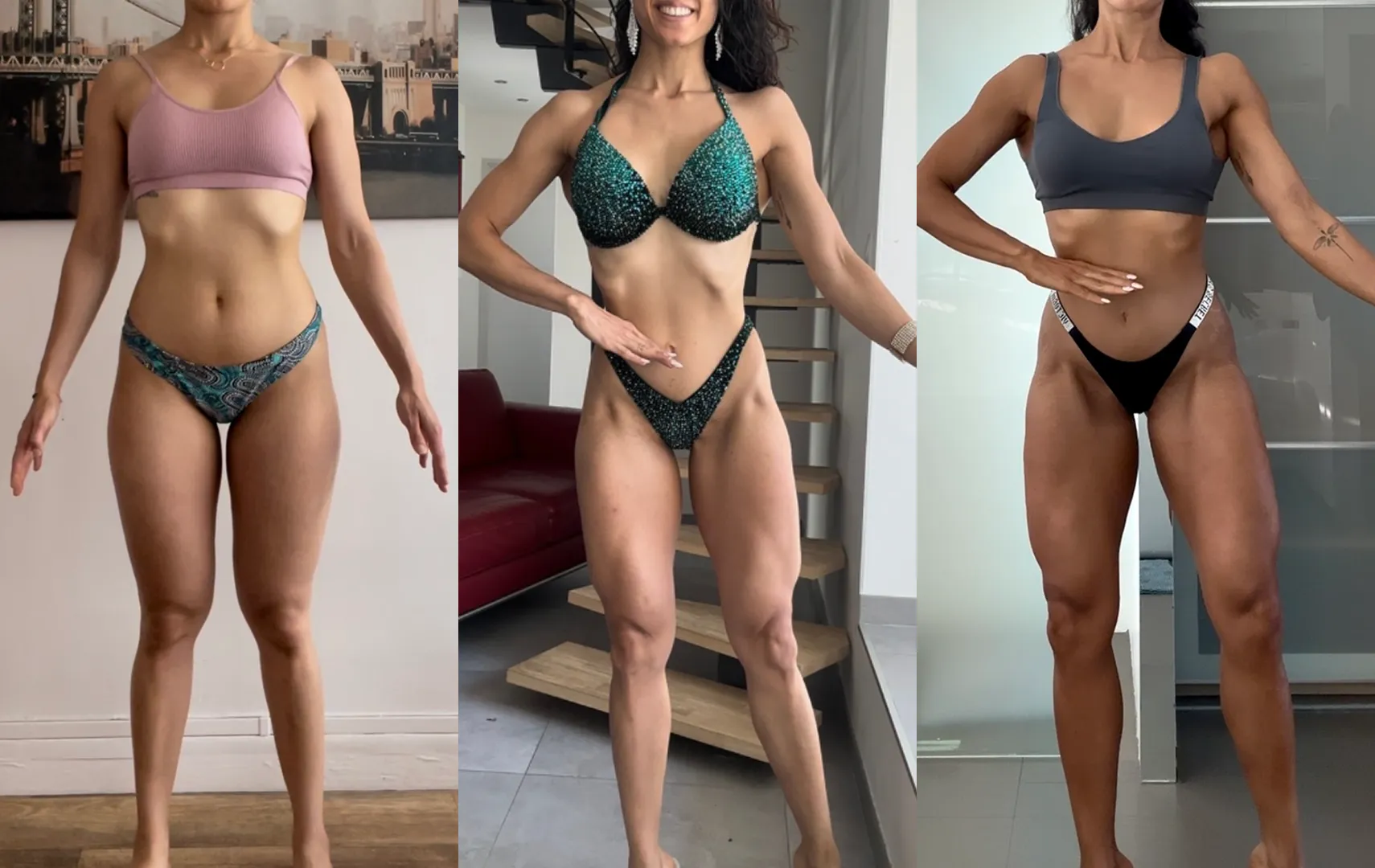 Évolution physique d'une femme de 30 ans : perte de graisse et prise de muscle.