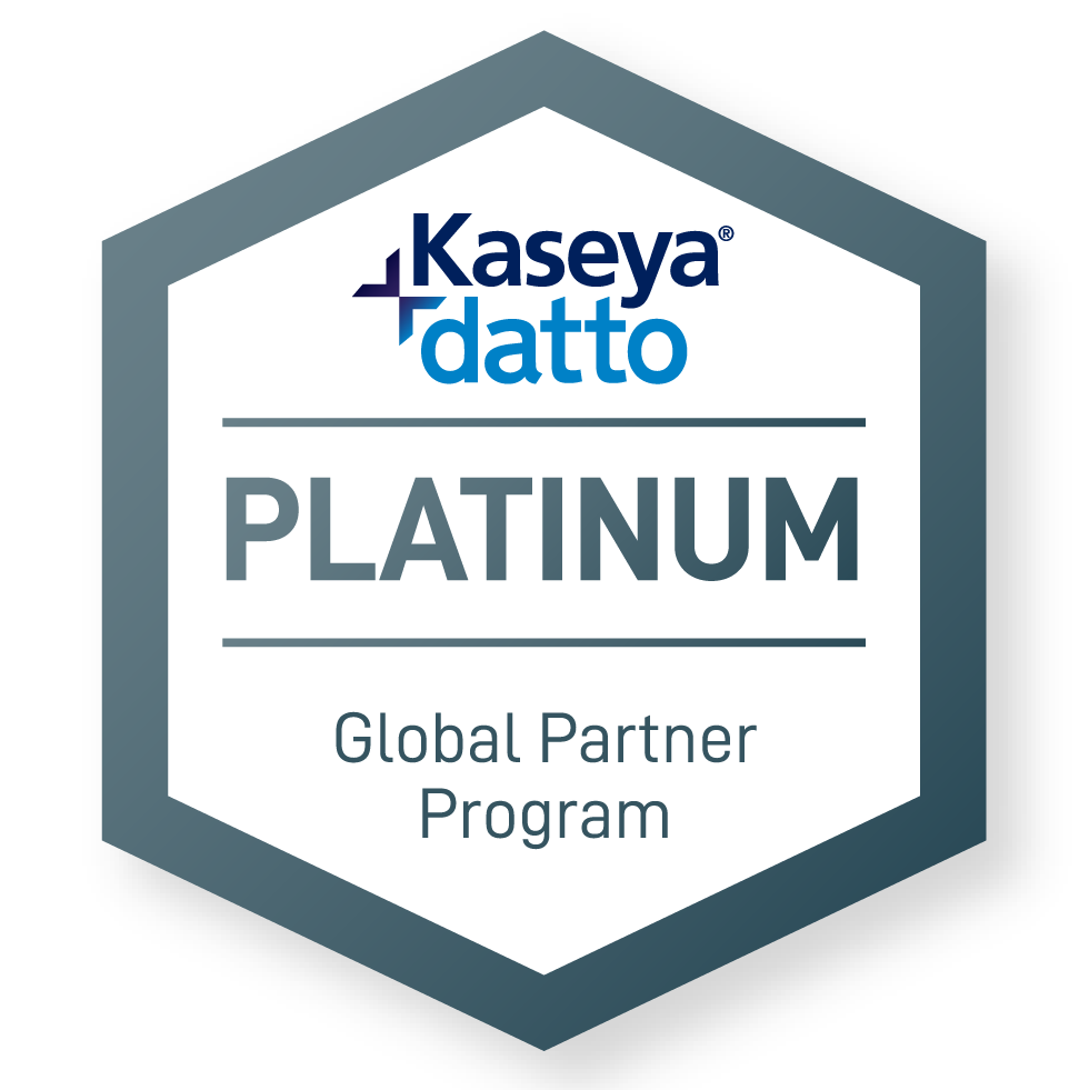 Kaseya Datto Gold Global Partner Program badge with a hexagonal gold border.