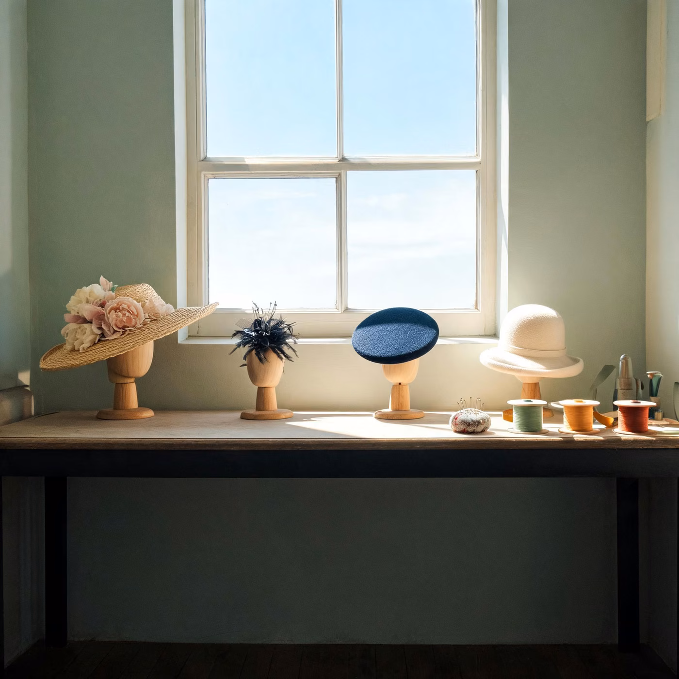 IT support Ascot: race-day hats in a milliner's workroom