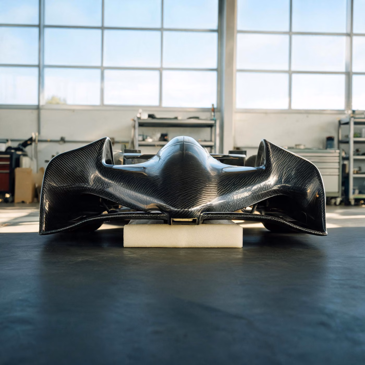 IT support Woking: a carbon fibre racing car nose cone in an engineering workshop