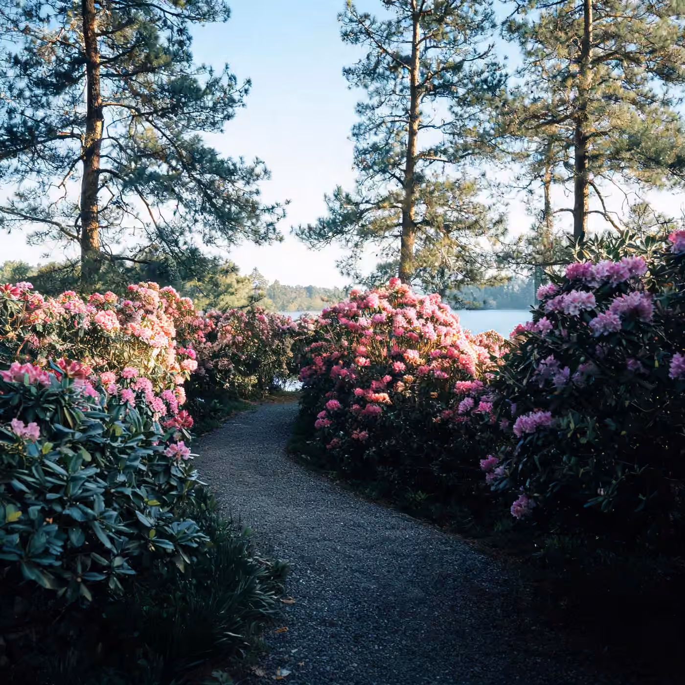 IT support Crawley: rhododendrons in bloom along a path in Tilgate Park