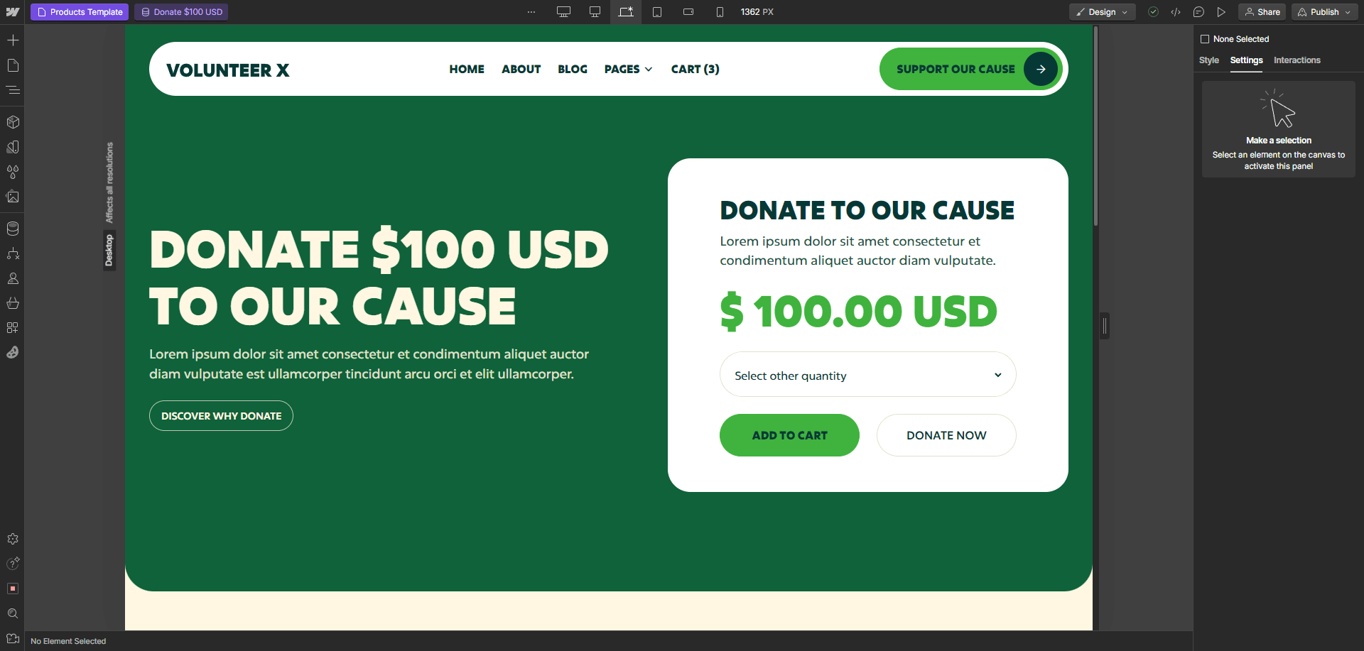 Volunteer X Webflow Template - and Ui Kit Ecommerce Page