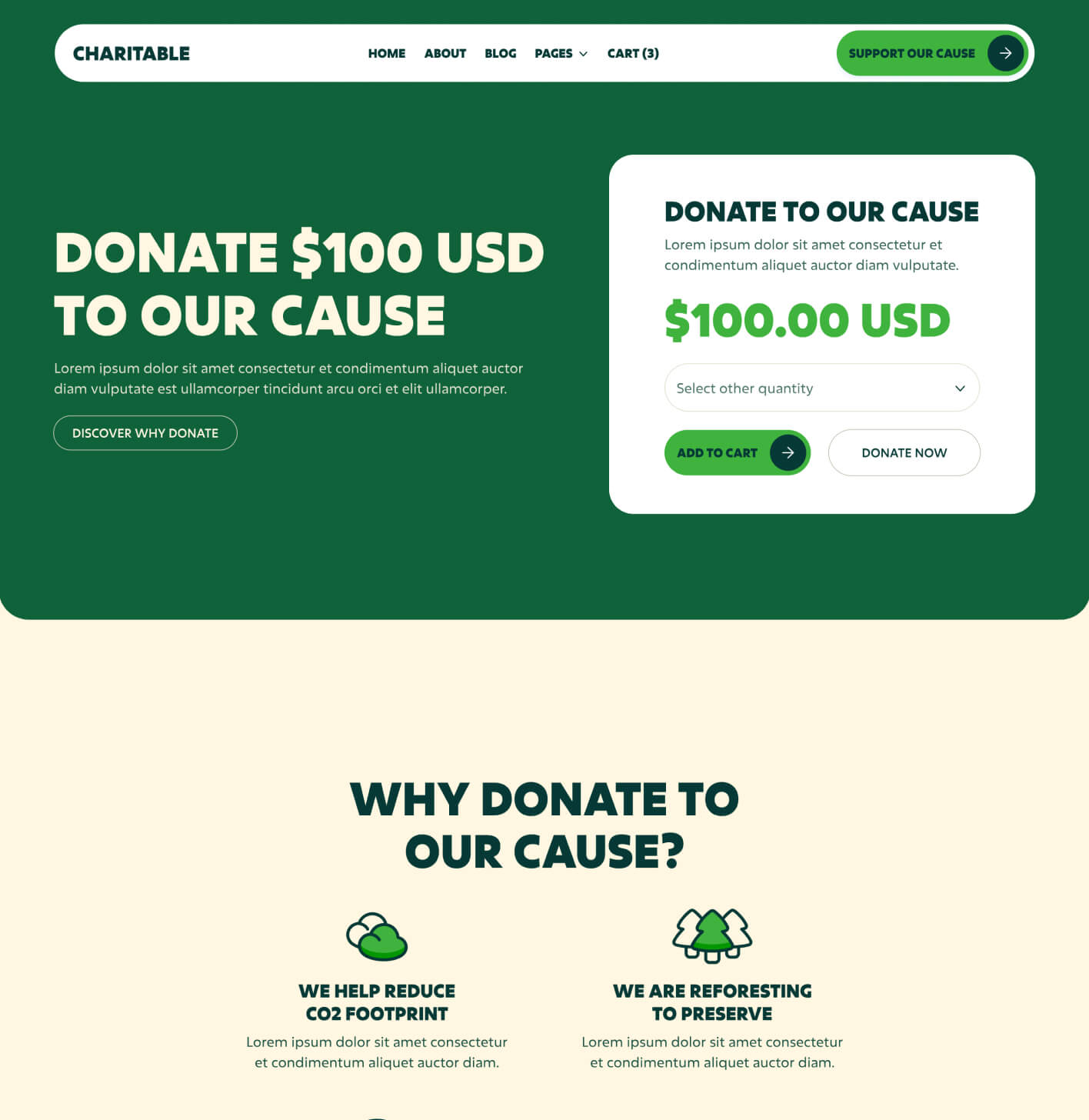 Charitable - Donate Single Page - Nonprofit Webflow Template