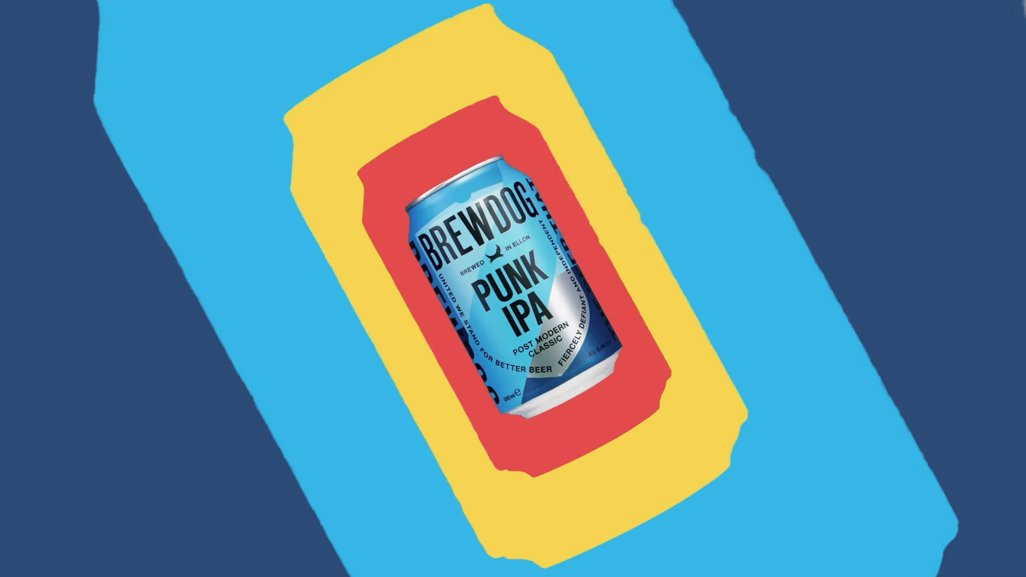 Image showing a colourful graphic montage of a Brewdog Punk IPA